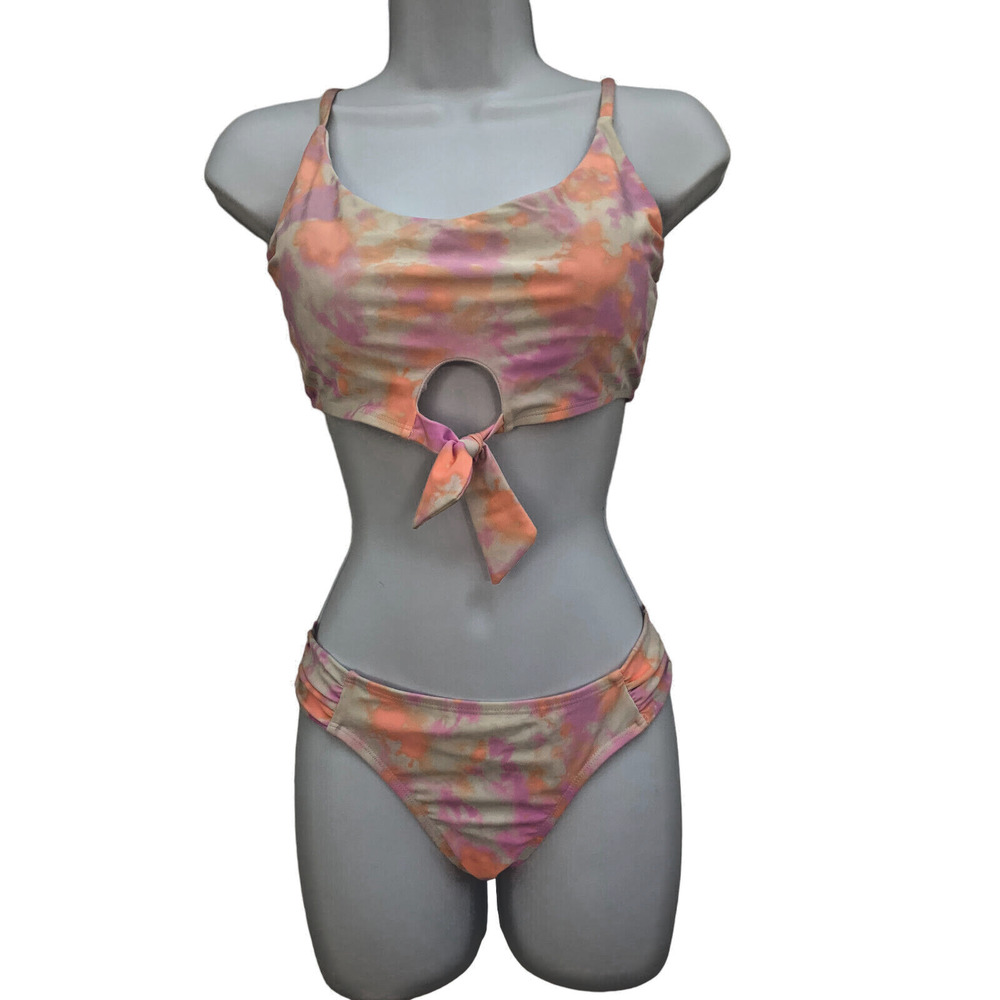 NO BOUNDARIES Juniors M (7-9) Orange & Pink 2 Piece Bikini Swimsuit Set